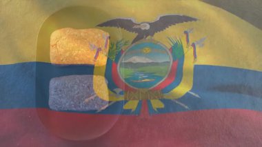 Geleneksel Ekvador yemekleri, arka planda bayrak animasyonu ile örtüşüyor. Kültür, mutfak, aşçılık, miras, gastronomi, ulusal