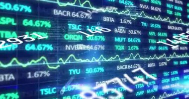 Değişen grafikler ve şirket kısaltmaları ile borsa verileri analiz ediliyor. Finans, yatırım, analitik, hisse senedi, ticaret, iş