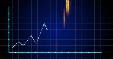 Koyu mavi arkaplanda parlayan ızgara ile dalgalanan çizgi grafiğinin animasyonu. Finans, analitik, veri, teknoloji, dijital, eğilim