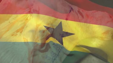 Canlı renkler ve yıldız amblemi gösteren animasyon kaplamalı Ganaian bayrağı. Vatanseverlik, ulusal, Afrika, sembol, kutlama, birlik