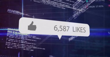 Dijital veri arkaplanı üzerinden 243.531 beğeni gösteren başparmağın canlandırması. Sosyal medya, teknoloji, onay, popülerlik