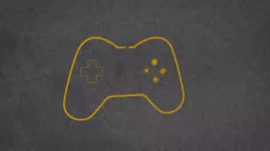 Animasyon tarzında dokulu gri arkaplan üzerine sarı çizgili oyun denetleyici. Oyun, joystick, teknoloji, dijital sanat, eğlence, etkileşimli