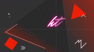 Koyu çizgili arka planda geometrik şekilli neon pembe animasyon metni. dijital, soyut, canlı, fütürist