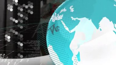 Dijital küreyle flaş haber metni ve dinamik animasyonda altıgen desenler. Teknoloji, yenilik, küresel, ağ, iletişim, fütüristik