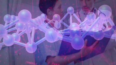 Moleküler yapısı örtüşen verileri inceliyorum, laboratuvar önlüklü tıp uzmanları. Bilim, araştırma, laboratuvar, sağlık, analiz, biyoteknoloji