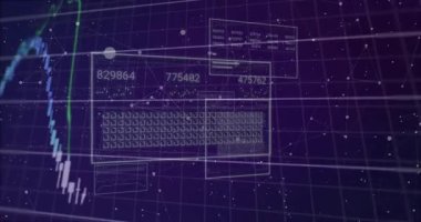 Değişen grafikler ve sayısal verilerle finansal veri işleme animasyonu. Analizler, finans, teknoloji, istatistik, görselleştirme, ekonomi