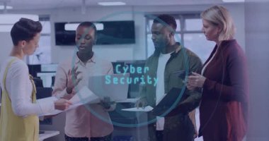 Çeşitli ekip, dijital ağ animasyonu eşleşmesi ile birlikte projeyi tartışıyor. Takım çalışması, işbirliği, strateji, beyin fırtınası, teknoloji, yenilik