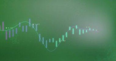 Okulda, animasyon yeşil arka planda dalgalanan çizgi grafiğini gösteriyor. Veri, analitik, büyüme, sunum, istatistik, raporlar