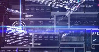 Dijital veri ve ikili kod animasyonu, grafiklerle gelecek arayüzü üzerinde. Teknoloji, sanal, analitik, ağ, görselleştirme