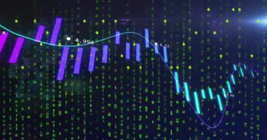 Dijital finans şeması ve ikili kodla veri hatlarında dalgalanmalar. Maliye, hisse, ticaret, analitik, ekonomi, analiz