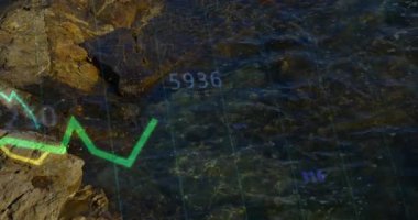 Yeşil çizgi grafiğinin animasyonu su yüzeyinin% 65 'ini gösteriyor. Veri, analitik, büyüme, ilerleme, finans, istatistik