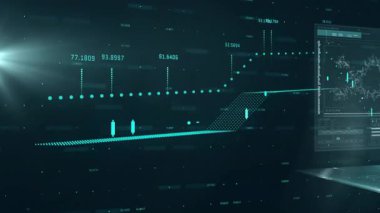 Fütürist bilgisayar ekranlarında dijital DNA iplikçiklerinin işlenmesi. Biyoteknoloji, genetik, veri, yenilik, araştırma, teknoloji