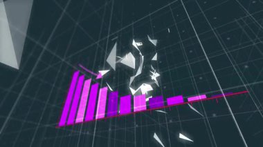 Soyut geometrik şekiller ve şebeke arka planında pembe çizgi animasyonu. dijital, fütüristik, modern, grafik tasarımı, teknoloji, model