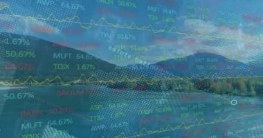 Manzaralı dağ manzarası üzerine borsa verileri ve grafikler. Finans, yatırım, ekonomi, analitik, büyüme, manzara