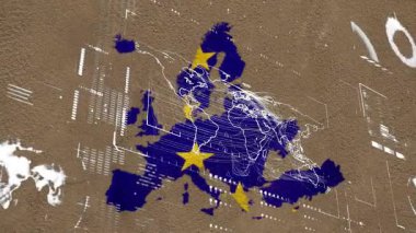 Dijital ağ bağlantıları ve veri görselleştirme Avrupa haritasında yer almaktadır. Teknoloji, iletişim, küresel, yenilik, bağlantı