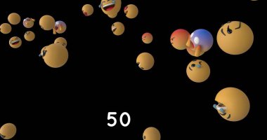 Yuvarlak kırmızı pankarttaki sayılar siyah arkaplanda yüzen birçok yüz emojisi üzerinde artıyor. Sosyal medya ağı ve teknoloji kavramı