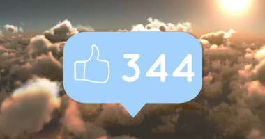 Gün batımı bulutlu gökyüzü ve sosyal medya ikon gibi. Doğa, manzara, akşam, dijital, etkileşimler