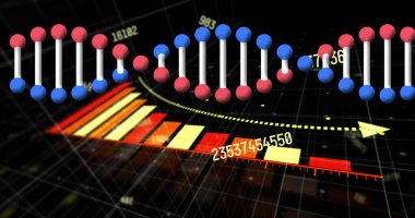 Veri işleme ve ızgara üzerinde resim DNA ipliği. resim oyunu, eğlence ve dijital arayüz kavramı dijital olarak oluşturulmuş görüntü.