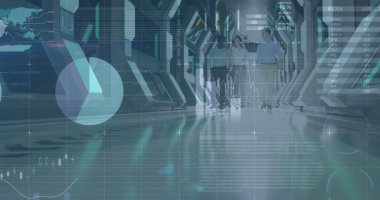 İş adamları üzerinden finansal veri işleme görüntüsü. küresel iş, bağlantılar ve veri işleme kavramı dijital olarak oluşturulmuş görüntü.