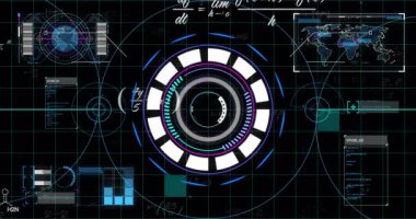 Okul ortamında dairesel desenlerle birlikte gelecekteki dijital arayüzün animasyonu. teknoloji, yenilik, eğitim, siber, soyut