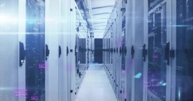 Veri merkezi koridoru 5G ve 6G teknolojili animasyon örtülü. yenilik, ağ, bağlantı, fütüristik, dijital, telekomünikasyon