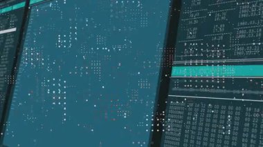 Okuldaki gelecekteki ekranlarda ikili kod ve dijital şifreleme animasyonu. Teknoloji, siber güvenlik, yenilik, eğitim, programlama, kodlama