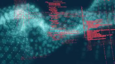 Parlayan turkuaz parçacıkların animasyonu koyu arkaplanda dalga deseni oluşturuyor. Soyut, dijital, geleceksel, teknoloji, dinamik, enerji