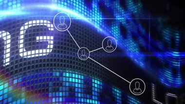 Parlak mavi ve siyah arkaplan ile dijital ağ bağlantılarının animasyonu. Teknoloji, internet, bağlantı, fütüristik, yenilik, veri