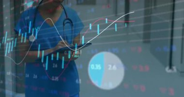 Panoya yazı yazmak, animasyon finansal veriler ve grafikler üzerine sağlık uzmanı. finans, analitik, istatistik, planlama, analiz, ekonomi