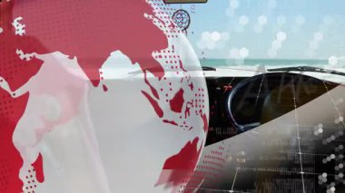 Rüya kapanı ve okyanus manzaralı gösterge paneli üzerinden flaş haber. Teknoloji, iletişim, yayın, manzara, iç mekan, ulaşım