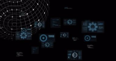 Dijital küre ve teknoloji arayüzü elementleriyle gelecek veri animasyonları. yenilik, bağlantı, küresel, sanal, ağ