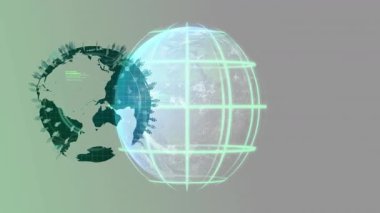 Gri arkaplanda yeşil veri akışları olan dijital dünyanın animasyonu. Küresel, teknoloji, ağ, geleceksel, iletişim, bilim