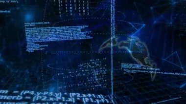 Okuldaki soyut dünyada dijital kod ve veri akışlarının animasyonu. Teknoloji, ağ, siber uzay, bağlantı, eğitim, fütürist