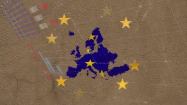 Geometrik şekillerin ve yıldızların dokulu kahverengi arka plana dağılmış halleri. Soyut, geometri, şablon, tasarım, dekoratif, simetrik