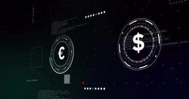 Dijital finansal veri animasyonu üzerinde okları olan Avrupa ve Dolar sembolleri. Para birimi, finans, ekonomi, Forex, yatırım, bankacılık