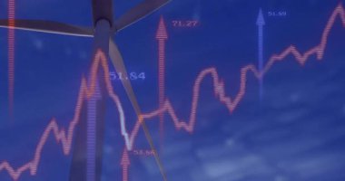 Animasyon, yükselen kırmızı borsa grafiği ve mavi oklar eğilimleri gösteriyor. Finans, büyüme, iş, başarı, yatırım, ilerleme