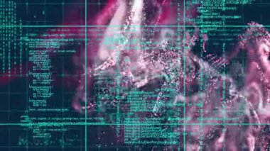 Okulda, dijital parçacıkların animasyonu renk olarak dinamik dalga desenleri oluşturur. Soyut, görselleştirme, teknoloji, fütüristik, hareket, yaratıcılık