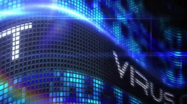 Mavi ve siyah animasyonlu dijital şebeke üzerinden virüs alarmı mesajı gösteriliyor. Siber güvenlik, teknoloji, hackleme, veri ihlali, kötü amaçlı yazılım, ağ