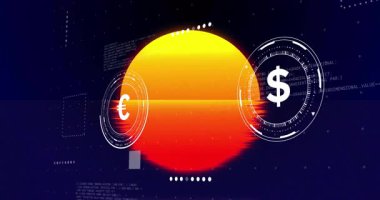 Dijital teknoloji arka planında avro ve dolar para birimi sembollerinin animasyonu. Finans, döviz, ekonomi, Forex, çevrimiçi ticaret, yatırım