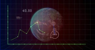 Küresel veri analizi ve iletişim elementleriyle dijital dünyanın animasyonu. Teknoloji, bağlantı, ağ, fütürist, sanal