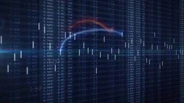 Parlak mavi çizgiler ve sayılar, dijital finansal veri grafiklerini gösteren animasyon. Finans, teknoloji, analitik, fütüristik, ekonomi, yatırım