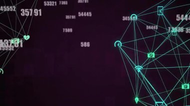 Sayısal arkaplan üzerinde bağlantı ağı ve veri işleme animasyonu. Teknoloji, dijital, ağ, iletişim, internet, fütüristik