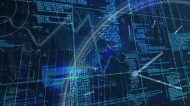 Mavi arkaplanda dijital veri ve kodlama kalıplarının animasyonu ağ oluşturuyor. Teknoloji, yenilik, programlama, siber uzay, matris, ikili değer