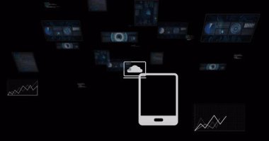 Dijital arayüz elemanları üzerinde dalgalanan çizgi ve çubuk grafiğinin animasyonu. Veri, analitik, gösterge paneli, büyüme, istatistik, finans