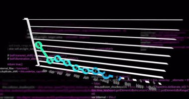 Grafik, programlama kodu arkaplanındaki veri noktaları ve satırlarla örtüşüyor. analitik, teknoloji, kodlama, geliştirme, görselleştirme, grafik