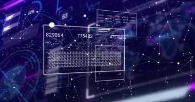 Soyut arka plandaki animasyon ile dijital veriler ve ağ bağlantıları işleniyor. Teknoloji, bağlantı, fütürist, iletişim