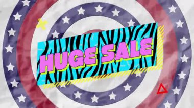 Renkli zebra desenli ve yıldızlı dairesel arka planlı büyük bir satış animasyonu. İndirim, promosyon, canlı, pazarlama, soyut, kutlama