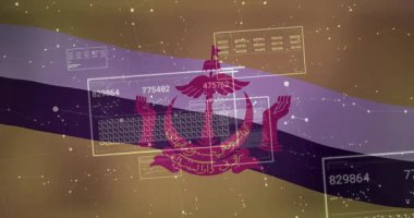 Dijital veri ve ağ bağlantılarıyla Brunei bayrağı animasyonu örtüyor. Teknoloji, bağlantı, siber, geleceksel, iletişim