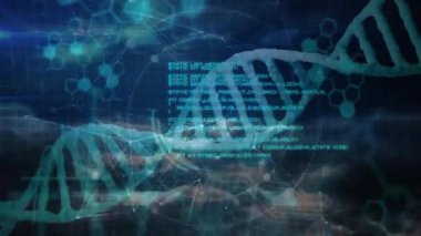 Bilimsel veriler işleniyor, DNA dizilerinin ikili kodlama elementleriyle canlandırılması. Genetik, biyoteknoloji, dijital, biyoenformatik, moleküler, araştırma