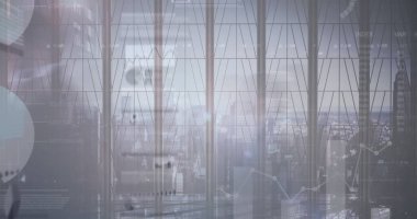 Modern ofis üzerinden finansal veri işleme görüntüsü. küresel iş, bağlantılar ve veri işleme kavramı dijital olarak oluşturulmuş görüntü.